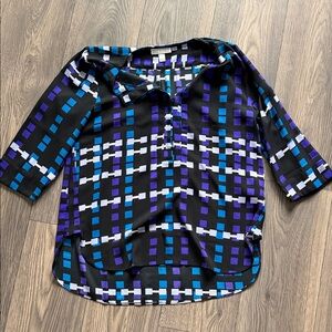 Dana Buchman Purple and Blue Checkered Blouse